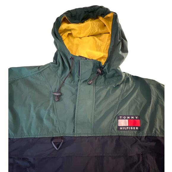 VTG Tommy Hilfiger Sailing Gear 1/4 Zip Hooded Pullover Anorak Green Blue Large - Picture 2 of 12